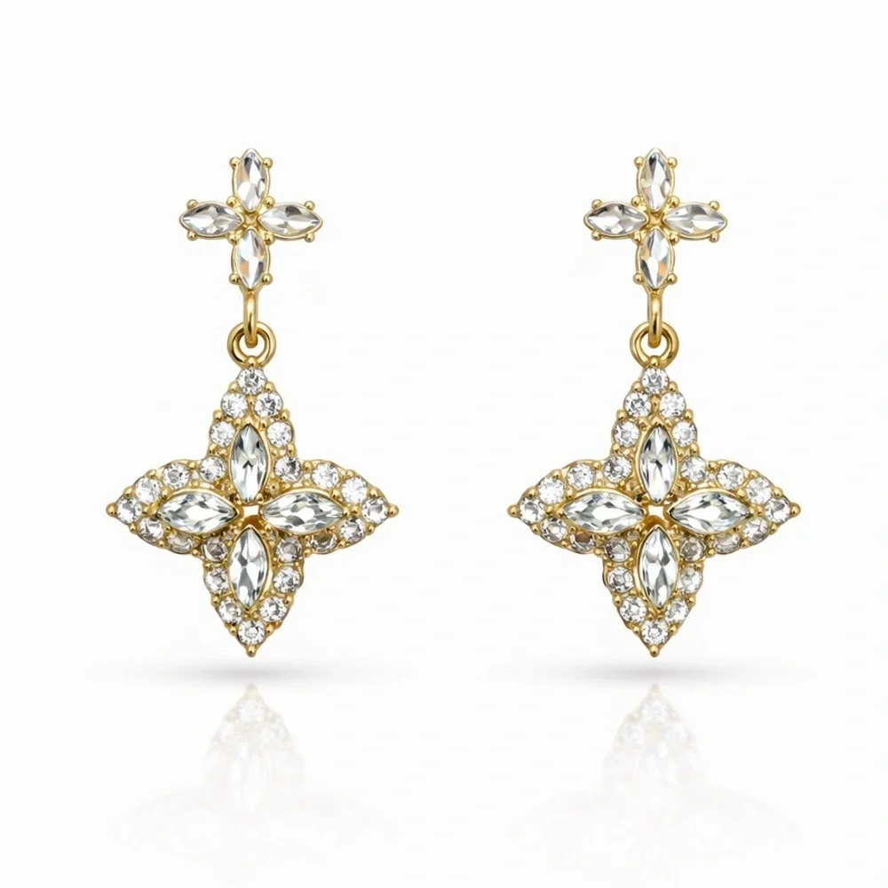 Elegant Gold and Silver Cross Earrings - Picture 1 of 8